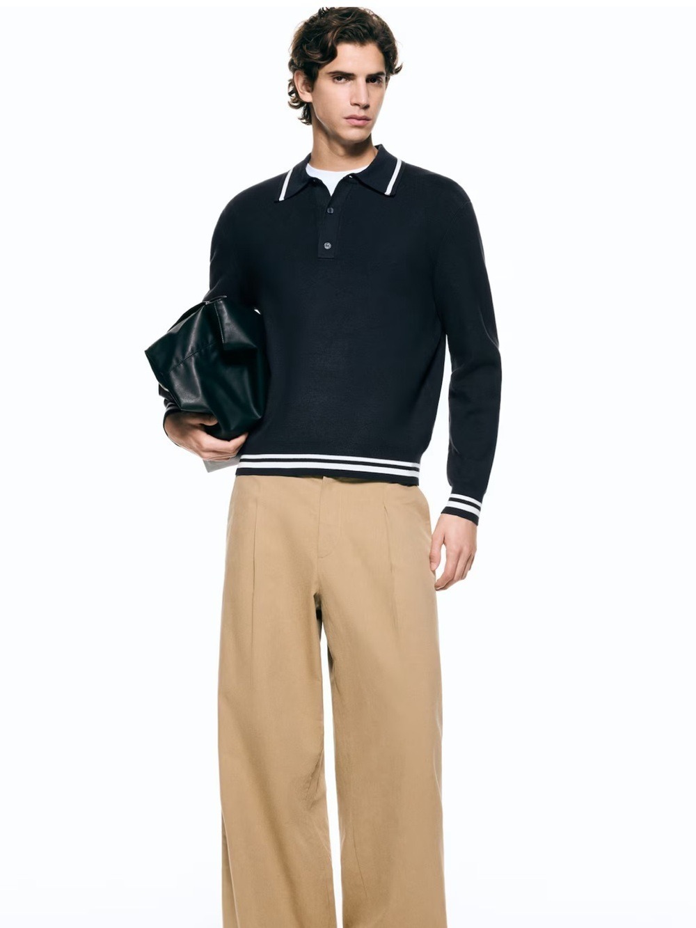 H&M Black Polo Sweater with White Trim - Picture 3 of 7